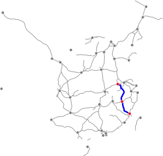 Trať (vyznačená modře) na mapě čínské vysokorychlostní železniční sítě