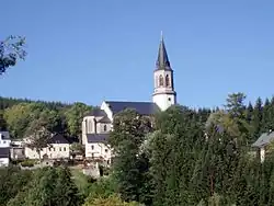 Pohled na město s evangelickým kostelem