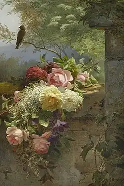 Kytice na zdi zahrady