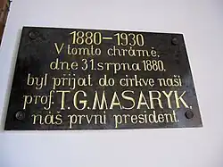 Pamětní deska v heršpickém evangelickém kostele