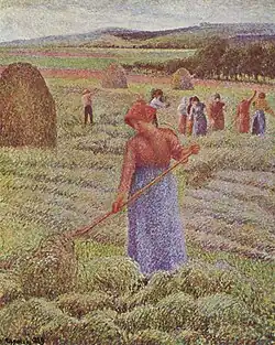 Camille Pissarro, Žně v Eragny-sur-Epte, 1889, olej na plátně, 73 × 60 cm, soukromá sbírka