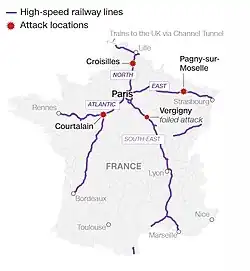 Červené tečky vyznačují místa útoků