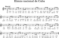 Melodie a text národní hymny Kuby
