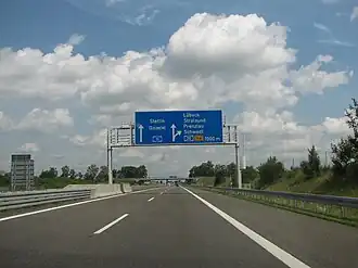 Dálnice A11 před dálniční křižovatkou Uckermarkt.