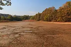 pohled na vypuštěný Hluboký rybník u Kochánovic