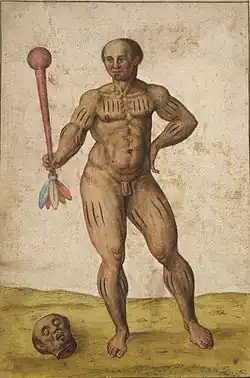 Bojovník Tupinambů podle Jeana de Léryho, 16. stol.