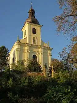 Průčelí kostela sv. Mikuláše v Horkách nad Jizerou