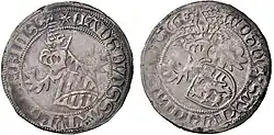 Kurfiřt Ernst, vévoda Albrecht, vévoda Wilém III., tzv. groš s rohy z roku 1466, Mincovna v Lipsku