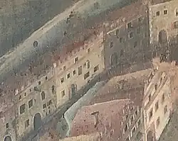 Vyobrazení č.p. 136 (uprostřed) na obraze Jindřicha De Verle z roku 1670.