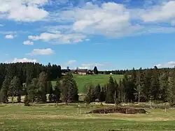 Pohled na Horskou Kvildu od pastvin za Hamerským potokem