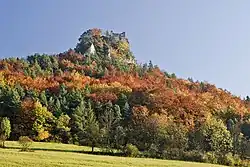 Vápencové bradlo se zříceninou hradu