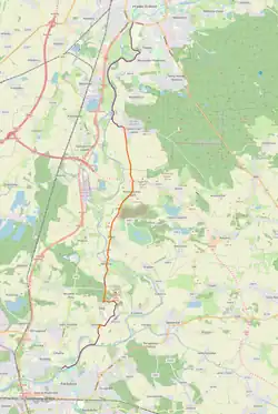 Mapa cyklostezky. Modře jsou zvýrazněny hotové úseky, zbytek je veden po silnicích III. třídy. (2020)
