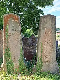 Hrob Mosese Löw-Beera (vpravo) vedle hrobu manželky Kathariny na židovském hřbitově v Boskovicích