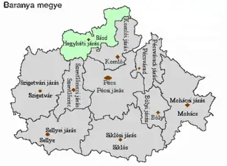 poloha okresu v župě Báranya