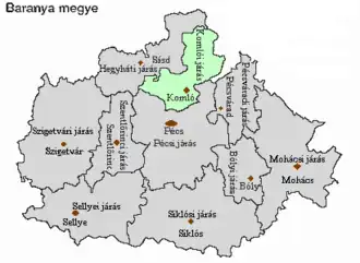 poloha okresu v župě Báranya