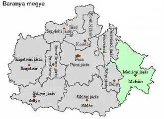 poloha okresu v župě Báranya