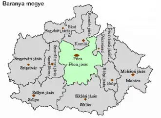 poloha okresu v župě Báranya
