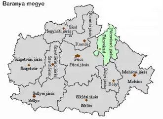 poloha okresu v župě Báranya