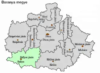 poloha okresu v župě Baranya
