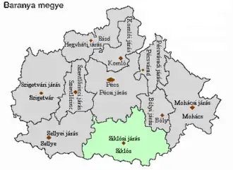 poloha okresu v župě Baranya