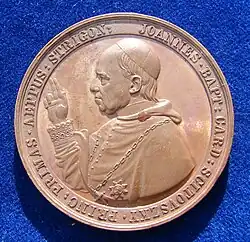 Avers pamětní medaile k 50. výročí kněžství. 1859, Cu - medaile, d = 45 mm, autor: Carl Radnitzky