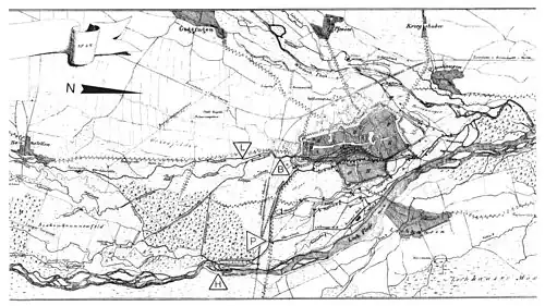 hydrografická mapa města a okolí z roku 1849