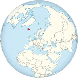 Map showing Iceland in an orthographic projection
