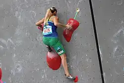 Jevhenija Kazbekovová na SP 2017 v boulderingu v Mnichově