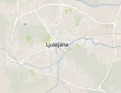 Výřez internetové mapy Lublaně a okolí, uprostřed nápis Lublaň, kolem dálniční prstenec