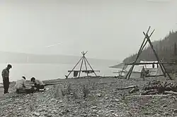 Indian fish camp at The Ramparts, Mackenzie River, 1942