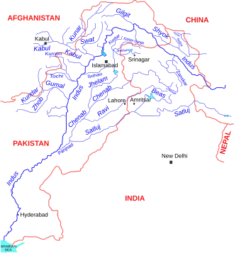mapa říční sítě řeky s vyznačenými státními hranicemi