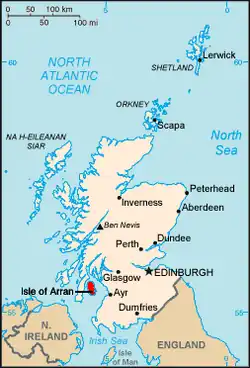 Ostrov Arran na mapě Skotska