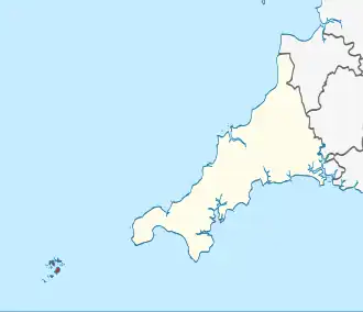 Poloha (červeně) v rámci Cornwallu