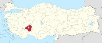 Provincie Isparta na mapě Turecka