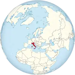 Map showing Italy in an orthographic projection