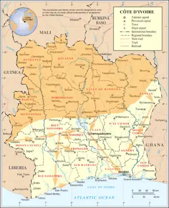 Mapa tažení Ouattarových jednotek na jih