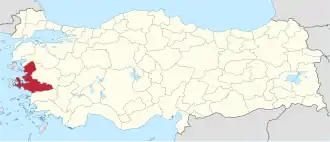 İzmirská provincie na mapě Turecka