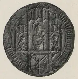 Pečeť Jana IV. z Dražic na oltáři kostela sv. Jana Křtitele, Jindřichův Hradec