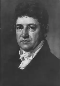 Jan Nejedlý na portrétu A. Machka, cca 1825 (černobílá fotografie)