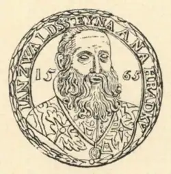 Jan mladší z Valdštejna na pamětní stříbrné medaili z r. 1565