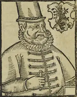 Jan mladší ze Žerotína (kresba B. Paprockého, Zrcadlo slavného Markrabství moravského, 1593)