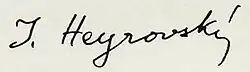 Jaroslav Heyrovský – podpis
