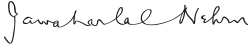 Džaváharlál Néhrú जवाहरलाल नेहरू, podpis