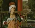 Obraz "Odaliska s otrokem" z roku 1839 ukazující ženu hrající na dutar