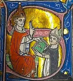 Papež Jan XXII. žehná Bernardovi Gui