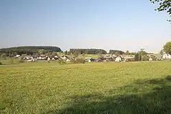 Pohled na Jeníkov ze silnice od hřbitova