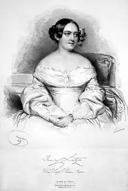 Jenny Lutzerová, litografie od Josefa Kriehubera, 1839