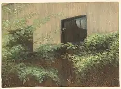 Zeď domu se dvěma okny, olej na kartonu (nedatováno)