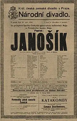 Jánošík, plakát premiéry v Národním divadle, 1910