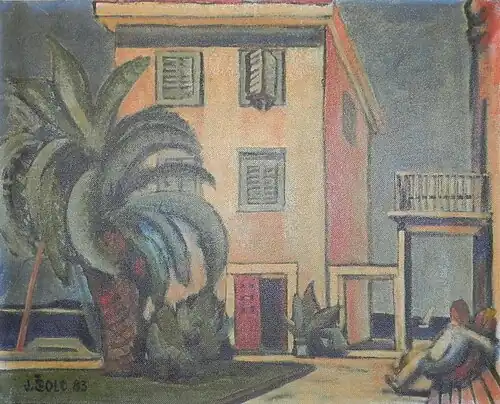 Celnice v přístavu Sutivan, 1983, akryl 60x75 cm